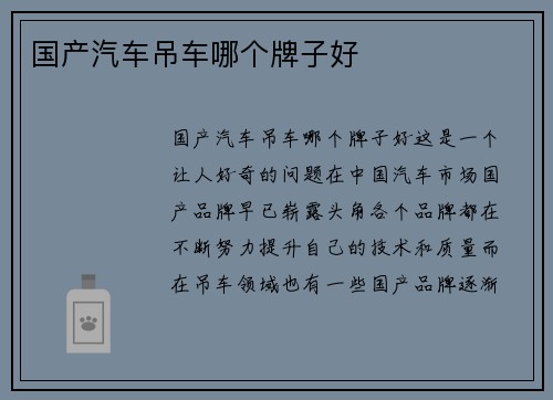 国产汽车吊车哪个牌子好