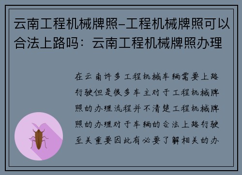 云南工程机械牌照-工程机械牌照可以合法上路吗：云南工程机械牌照办理指南