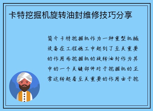 卡特挖掘机旋转油封维修技巧分享
